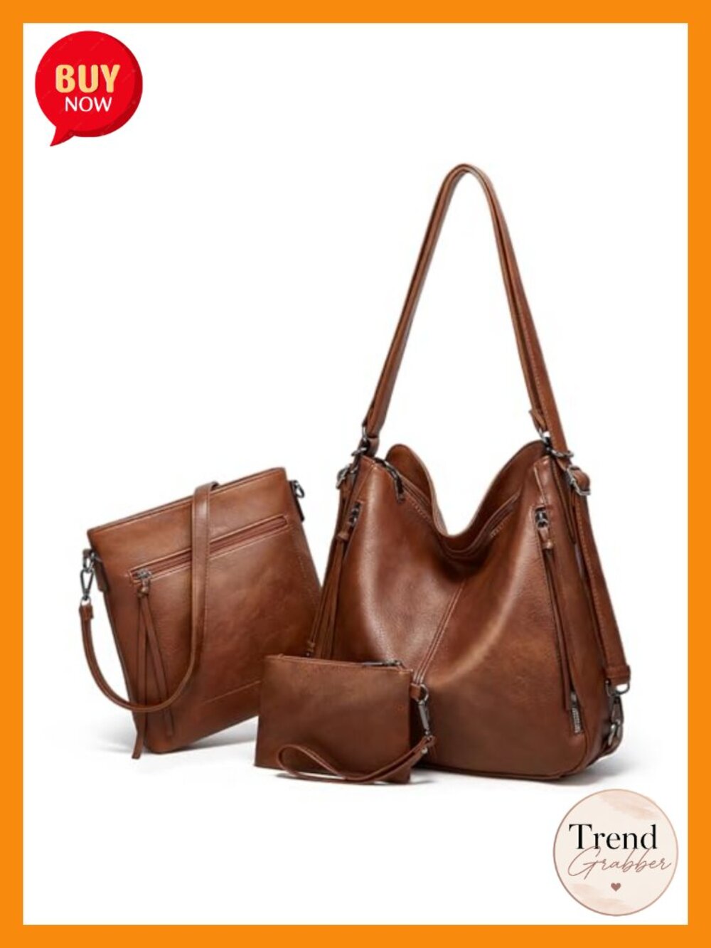PU Leather Hobo Crossbody Bag Set 3Pcs Convertible Backpack Shoulder Satchel